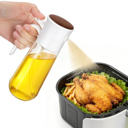 Euqvunn Oil Spray Bottle, 280 ml Glass Oil Dispenser with Fine Mist & Stainless Steel Filter, Refillable Oil Sprayer for Cooking, Air Fryer, BBQ, Salad, Vinegar & Sauce