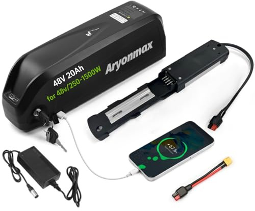 Batería Ebike, 36V 48V 25Ah 20Ah 13Ah Hailong Batería para Bicicleta Eléctrica con Célula Grado-A/Cargador/Placa Base (48V 20Ah 4-Pin,+ USB)