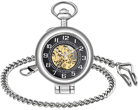 Infinite U - Orologio da tasca con quadrante con meccanismo a vista e lente d'ingrandimento ad angolo retto. In acciaio, con movimento meccanico - colore: argento