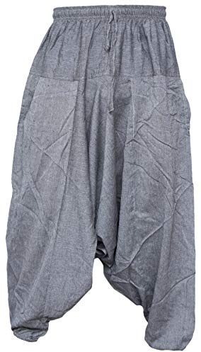 Gheri Men's Light Cotton Drop Crotch Ninja Aladdin Genie Harem Trousers Light Grey LXL