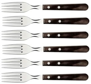 Tramontina Steakgabel Set Jumbo, 6-teiliges Set, rostfreier Edelstahl, Holzgriff FSC-zertifiziert, spülmaschinenfest, Tafelgabeln…