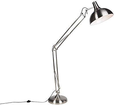 Qazqa - Modern Design Stehleuchte I Stehlampe I Standleuchte I Lampe I Leuchte Stahl I Silber I nickel matt Verstellbar - Hobby I Wohnzimmer I Schlafzimmer - Stahl Rund - LED geeignet E27
