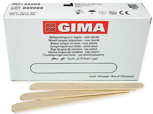 Gima - Abaisse-langues en bois de bouleau de qualité, non stériles, avec finition précise des bords, boîte de 100, 25509