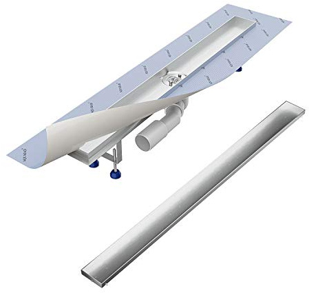 Aquabad Duschrinne SDS Pro 100 cm gebürsteter Edelstahl inkl. Haarsieb, Abgang waagerecht, befliesbare Mulde, linearer Bodenablauf, Komplettset