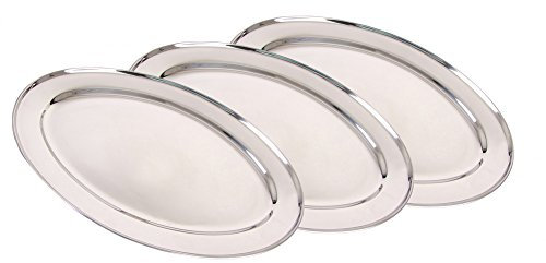 BURI 3er-Set Edelstahl Servierplatte 40cm Buffetplatte Serviertablett Partyplatte