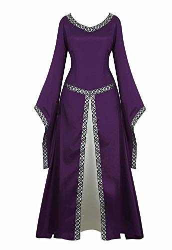 Jutrisujo Mittelalter Kleid Renaissance mit Trompetenärmel Party Kostüm bodenlang Vintage Retro Costume Cosplay Damen