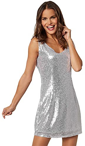 dressforfun Kostüm Damen, kurzes Paillettenkleid, Glitzer Kleid, Kurzarm Glitzer Oberteile Damen mit Glitzer Rock, Faschingskostüm, Karneval, sexy Disco Kostüm Damen, Rave Outfit Damen