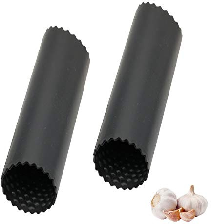 Silikon Knoblauchschäler, 2 Stück Knoblauchpresse Wippe, Küchenhelfer Silikon Garlic Press Knoblauch Schäler, Einfach und Praktisch Küchenwerkzeug Schnellschälrolle, Schwarz