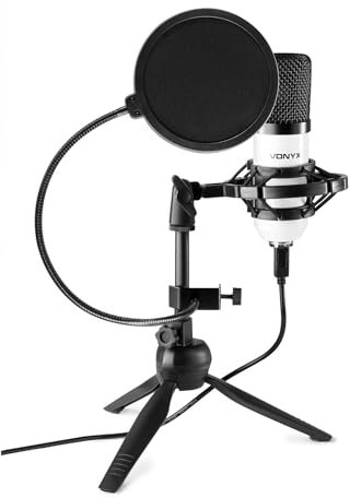 Vonyx CM300W micrófono de Estudio USB Blanco con Soporte de Mesa Plegable, Filtro antipop, Amortiguador y Parabrisas, Ideal para Podcast, Streaming, Voz o Gaming