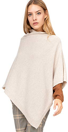 Marine Cashmere - Poncho en mélange Cachemire pour Femme, Doux Fil en Cachemire, fabriqué en Italie (Beige)