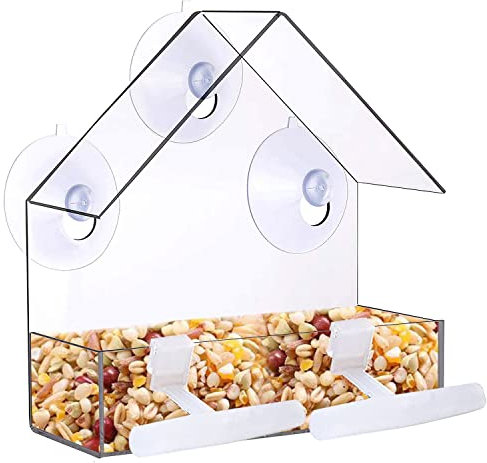 Transparent Fenster Vogelhäuschen Vogelfutterstation für Wildvögel, Finken, Kardinal, Bluebirds, Bird Feeder Vogelfutterhaus Acryl mit Saugnäpfe, 15,5 x 15 x 6 cm Vogelhäus