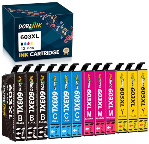 12-Pack 603 XL Druckerpatronen für Epson 603XL 603 Patronen Multipack Kompatibel mit Epson Expression Home XP-3100 XP-3105 XP-2100 XP-2105 XP-4100 XP-4155 Workforce WF-2810 WF-2830 WF-2835 WF-2850
