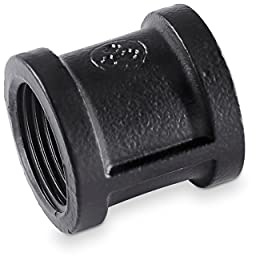 pamo Temperguss Fitting Muffe – 3/4 Zoll für DIY Kleiderstange im | Industrial Loft Design I Verbinder gerade I pulverbeschichtet Wasserrohr in schwarz für DIY Garderobe/Kleiderschrank