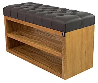 EMRA WOOD M-DEKO LPS-5 Polsterbank Schuhbank Chesterfield Gesteppt mit Ablage Bezug aus Kunstleder Dunkelgrau Gestell aus Holz Nach Maß (Höhe 55cm Tiefe 30cm, 65)