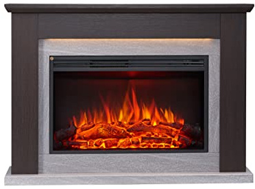 BALDERIA cheminée électrique Pandora - Cheminée électrique avec Chauffage 1000/2000 W, Effet de Flammes 3D, éclairage LED, télécommande, minuteur, Thermostat - Marron foncé