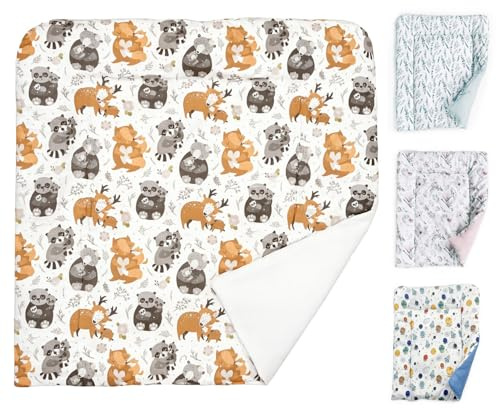 Wickelauflage 75x75 cm Baby Wickelunterlage Wickeltischauflage aus Baumwolle mit wasserdichter Unterseite, Abwaschbar weiche hygienische Unterlage zum Windeln Wechseln Wickelmatte Tiere Panda