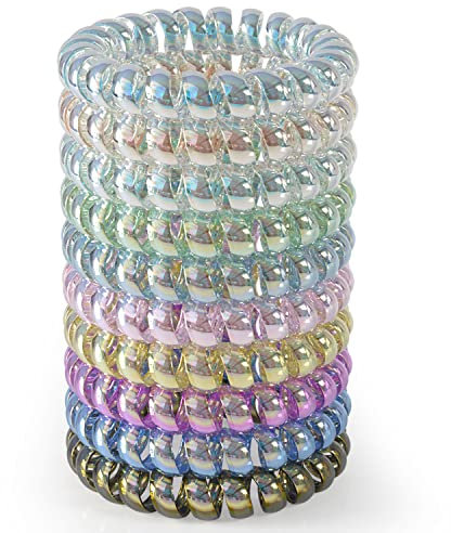 JessLab Spirale Haargummis, 10 Stück Spurlos Telefonkabel Haargummis für Pferdeschwanz, Kunststoffspulen-Haarbänder für Frauen und Mädchen, Farblich Sortiert (#12)