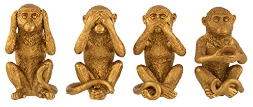 Jolipa Affe der Weisheit und Mobile Texto Statue, 4 Stück, lustige Dekoration, Farbe Gold 16050, 12 cm