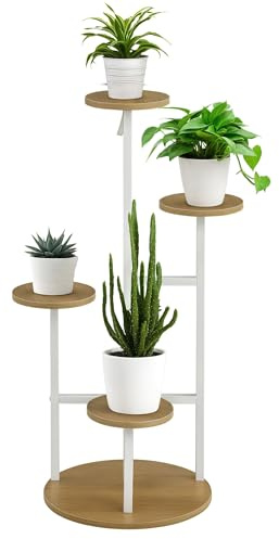 Outsunny Soporte para Plantas de 4 Niveles Estantería para Macetas Soporte para Macetas con Marco de Acero para Interior Salón Dormitorio Terraza Jardín Balcón 40x40x95,5 cm Natural