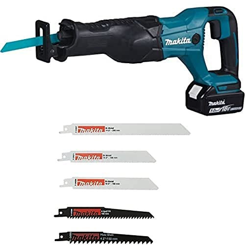 Makita DJR186RT Akku-Reciprosäge 18V / 5,0 Ah, 1 Akku + Ladegerät im Transportkoffer + Recipro Starter Set Uni 5tlg.