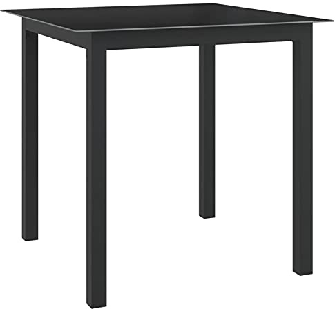 Homgoday Aluminium-Gartentisch Schwarz 80x80x74 cm mit Glasplatte, für Balkon und Terrasse Model312200