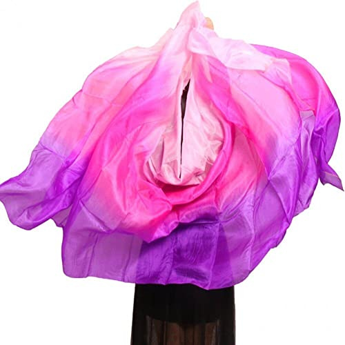 Haowul Danza del Vientre De Seda Real Velo Bufanda De Seda Colores Graduales Streamy Dance Dance Velo Colorido Bandera De Seda Danza para Práctica