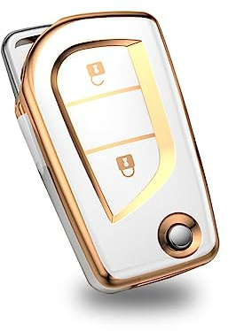 KUNIO Schlüsselhülle Cover Passt für Toyota Yaris Aygo Passt für Peugeot 108 Passt für Citroen C1 Autoschlüssel Hülle TPU Schlüsselcover Schutzhülle 2 Tasten A Weiß