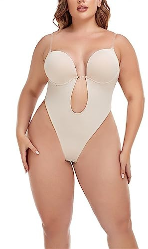 Fajas Moldeadoras Con Escote En V Profundo Para Mujer Body Moldeador Sin Espalda Sin Tirantes Tanga Sin Costuras Para Cuerpo Completo Shapewear Para La Fiesta De Bodas ( Color : Skin , Size : 3XL )