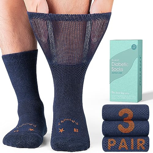 Rahhint Extra Wide Merino Wool Diabetic Socks, 3 Pairs, Non-Binding Soft Top, Seamless Toe Thermal Loose Fit Socks for Men & Women