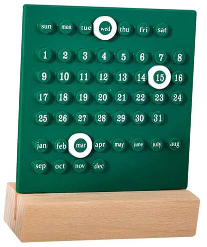 Adornos De Calendario De Escritorio Con Base De Madera, Calendario Perpetuo De Escritorio De Configuración Manual, Virola Manual De Anillo DIY, Planificador De Fecha De Programación Diaria(Verde)