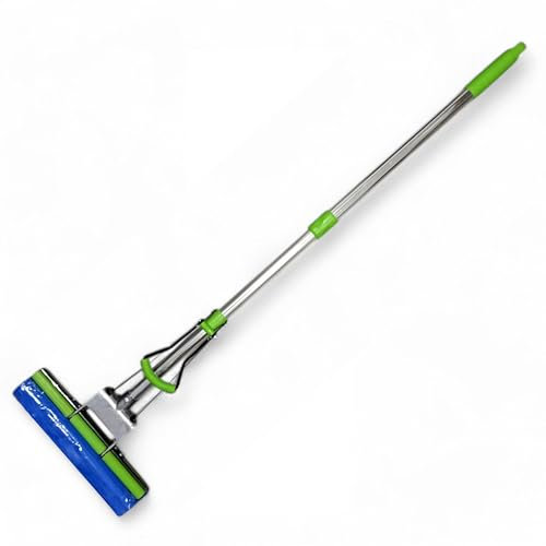 Horecano PVA Teleskop-Wischmop mit Auswringsystem und Ersatzkopf | 122x27cm | Stabiler Bodenwischer für Hartböden & Teppiche