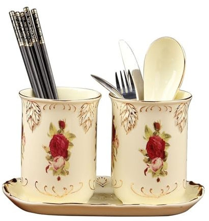 GLigeT Portautensilios Soporte for Utensilios de cerámica de Cocina for encimera, 2 Piezas, Exquisito Organizador de Cubiertos de Estilo Corte Europeo, escurridor de Cubiertos Bote para Utensilios