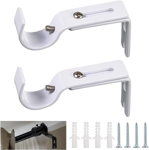 Ruikcoll Gardinenstange Halterung Verstellbare, Gardinenstange Halterung,Gardinen Halterung Verstellbare, Wandhalterung Vorhangstange Halter, mit Schrauben, für Schlafzimmer, Schrank, Weiß，2 Stück