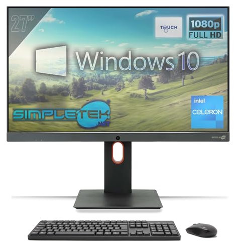 SIMPLETEK - All in One Touchscreen 27 FHD | W10 Pro | Intel Celeron G460 1.80GHz | 4GB DDR3 | SSD 120GB | 5MP Webcam | HDMI, VGA, VESA