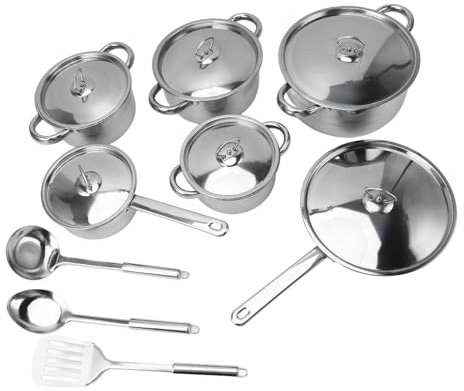 Pssopp Kit de Ollas y Sartenes Acero Inoxidable, Material Primera Calidad, Fondo Grueso, Diseño Mango Extendido, Juegos Utensilios Cocina para Cocinar en Casa
