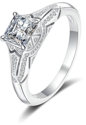 Epinki 14 Karat Weißgold 585 Hochzeitsring Echte Goldschmuck, Klassiker Quadrat 1ct Labor Erstellt Diamant Diamantring, 14K Gold Damen Partnerringe, Gr.47 (15.0)