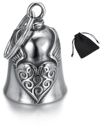 NJCXOLA Guardian Bell Biker Bell, Motorrad Glocke Glücksbringer, Edelstahl Motorradglocke, Schutzglocke Engel Reitglocke, Motorradglocke Schlüsselanhänger für Segne Den Frieden, Glücksbringer