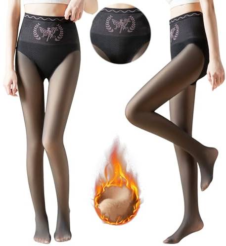 Kinwers Legging Thermique Femme,200g Plus Legging Doublé Polaire Dim Extensible Taille Haute, Collant D'Hiver Et Chauds pour 45-70kg XL/XXL