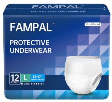 FAMPAL Adult Incontinence Pants for Men and Women, Large, 12 Count