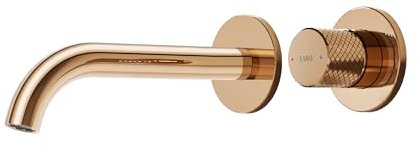 EMKE Grifo de Lavabo Empotrado Oro Rosado - Mezclador de 2 Agujeros con Aireador, Mezclador de Palanca Única, Grifo de Baño Moderno, Ahorro de Agua, Instalación Fácil (281x140x65 mm)