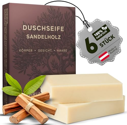 larum sports feste Duschseife Männer, feste Seife, Sandelholz, 6x 85g | Festes Shampoo, Seife Stück, 3 in 1 Haare Körper Gesicht, Naturseife, Körperseife, festes Duschgel Männer
