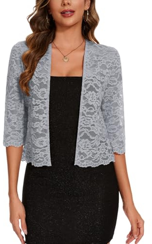 Kyzoeyou Cardigan da donna casual in pizzo Bplero coprispalle manica a 3/4 coprispalle capispalla vestito coprire top, Gr-grigio, M