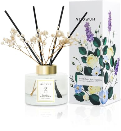 YISOWUH Ambientadores de hogar - difusor de Aromas - Jazmín Orquídea Blanca 150 ml Difusor de aceites Esenciales con 8 Varillas, Fragancia Duradera para el hogar