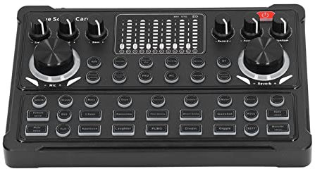 Carte Son en Direct avec 48 V Phantom Power, Double Réduction du Bruit DSP, Bluetooth 5.0, 6 Modes Sonores, Affichage LED pour le Streaming, le Podcasting, le Chant, L'interface