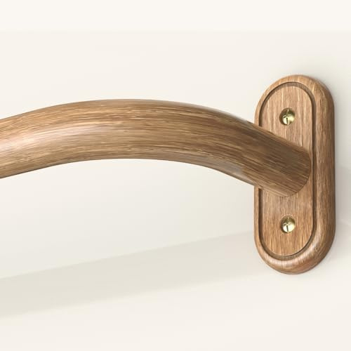 JRZOO Gardinenstangen aus Holz, verdunkelnd, robuste Gardinenstange für Fenster, 71,1 bis 117,8 cm, dekorative Raumverdunkelung, gebogene Boho-Gardinenstange (Holz, einzigartiges Design, komplett aus