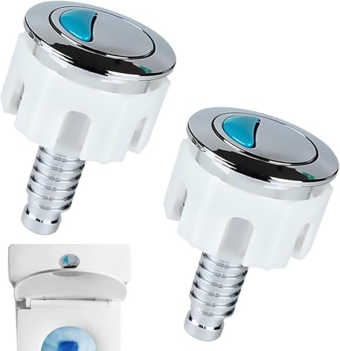 Tholire 2pcs Toilet Flush Button – Universal Round Push Button for Dual Flush Toilets, Chrome Finish Replacement Kit for Cistern Lid, Easy Install, Fits Most Models, Durable Bathroom Accessory