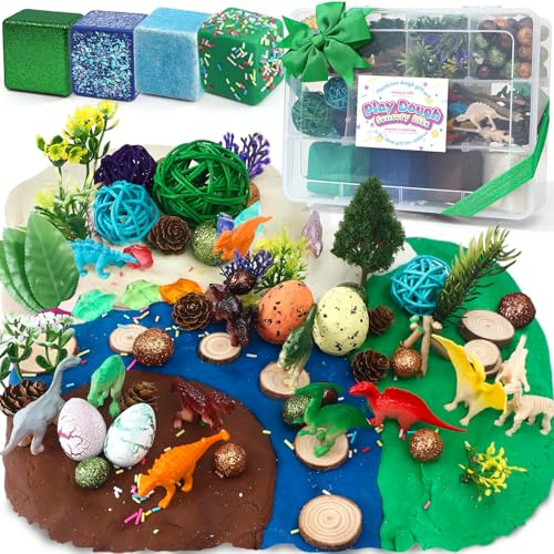 146Pcs Dinosaurier Knete Set Bastelsets für Kinder, DIY Kinderknete Basteln mit Knete Zubehör Kunsthandwerk, Sensorisches Spielzeug Weihnachten Geschenk für Kinder Mädchen Jungen 3-12 Jahren