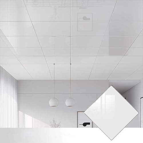 HWLL Deckenplatten Selbstklebend Weiße Deckenfliesen zum Abziehen und Aufkleben, Schalldichter Deckenplattenaufkleber aus PVC-Schaum, Deckentapetenfliesen Decken Risse und Flecken Ab(40pcs)
