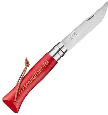 mabouteille.fr Couteau pliant de poche N°08 inox – Couteau personnalisable avec texte ou logo, lame 8,5 cm en acier inoxydable [ Couteau de poche personnalisé ] (Rouge)