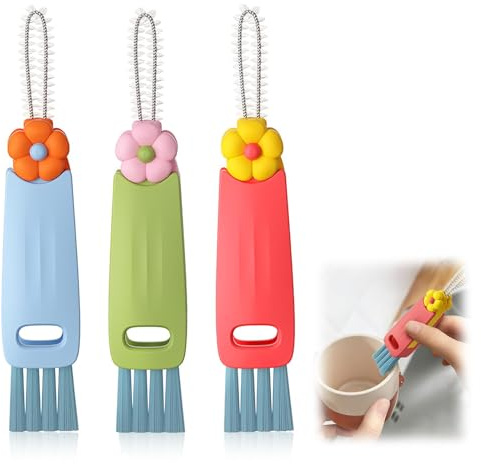 3 in 1 Cup Lid Crevice Cleaning Brush, 3PCS Portable Cup Lid Water Bottle Cleaner Brush Set, Multifunctional Bottle Crevice Cleaning Brush for Home Kitchen Cleaning Tools